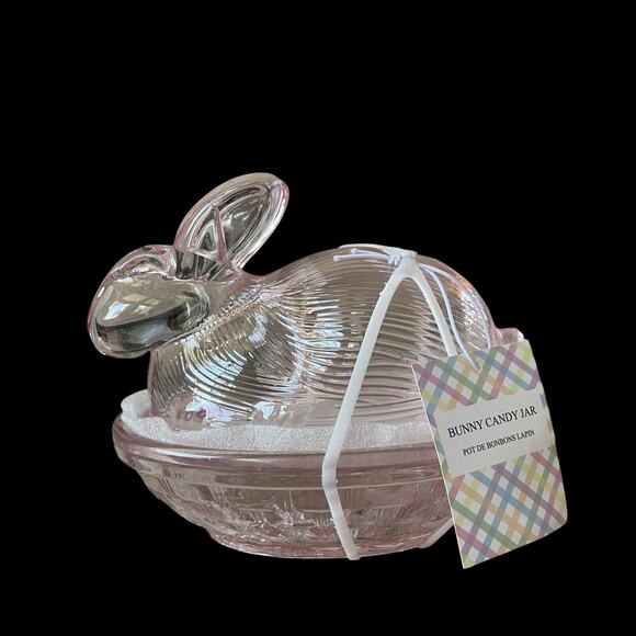 Bunny Boulevard Pink Glass Bunny Candy Jar Posh Easter Spring Decor NEW - Picture 14 of 16